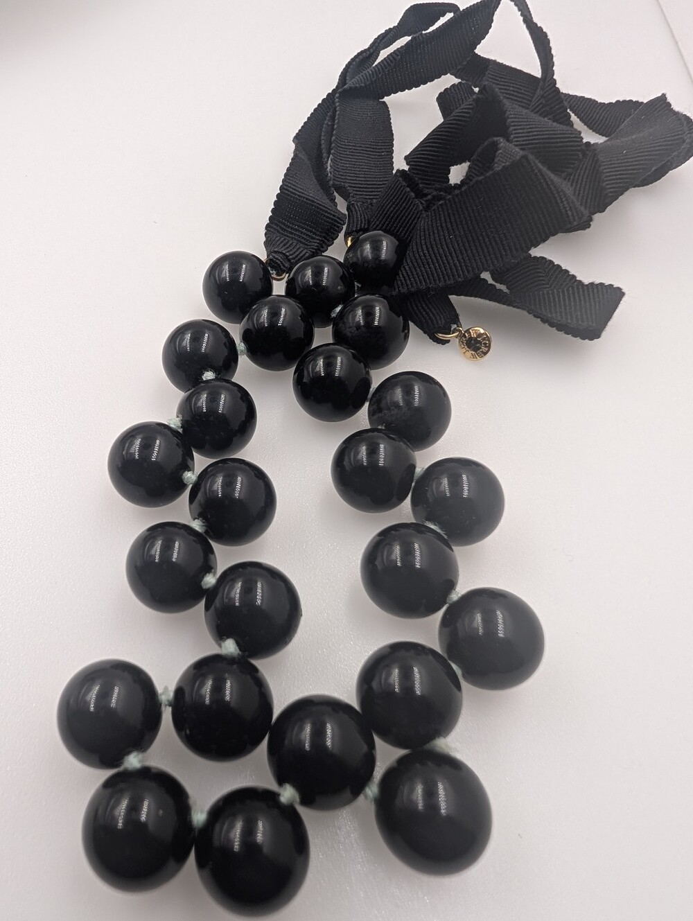 Signed J. Crew Black Bauble Bead Grosgrain Ribbon Tie Collar Necklace 0508 - Picture 6 of 7